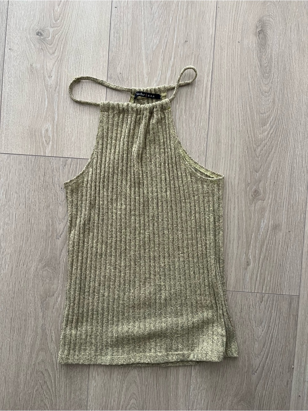 Tres Bien Olive Ribbed Halter Camisole